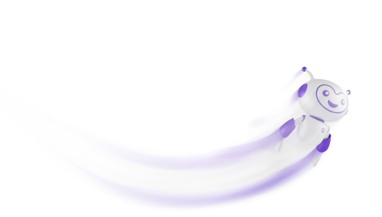 Allie is flying out of the computer screen, with a big smile on her face.